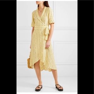Ganni Yellow Polka Dot Sunflower Crepe Dress 34